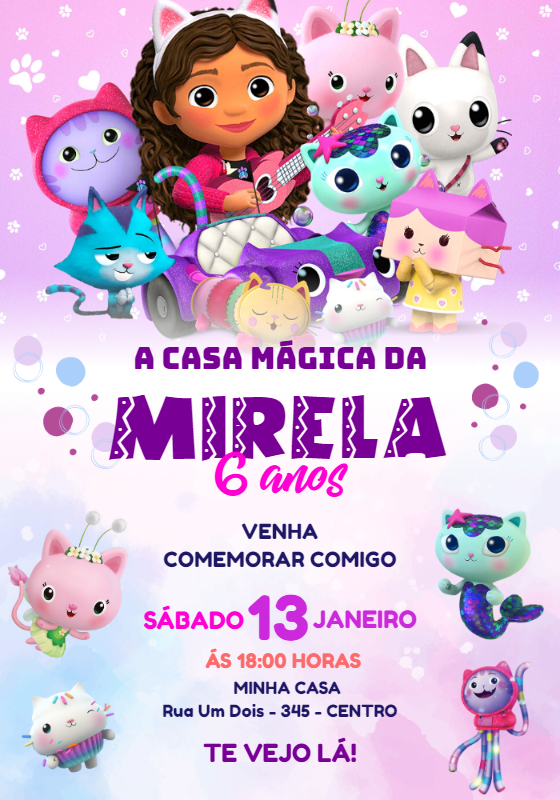 Convite de Aniversário Casa Mágica da Gabby para Editar Online Convite de Aniversário Casa Mágica da Gabby para Editar Online