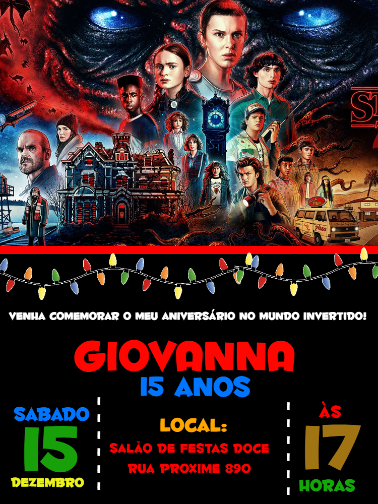 Convite de Aniversário Stranger Things Editável Online Convite de Aniversário Stranger Things Editável Online