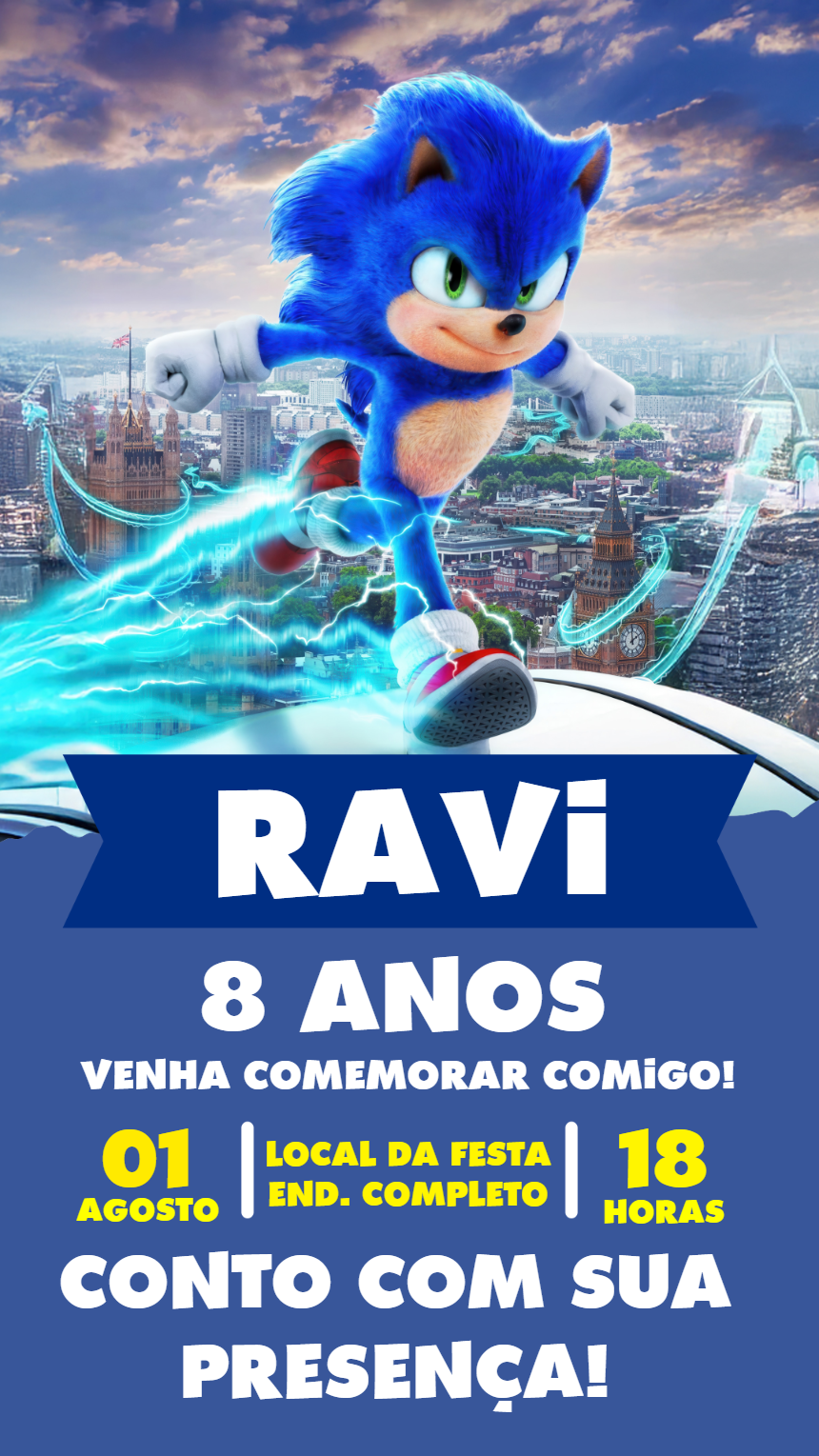Convite de Aniversário Sonic Editável Online para Imprimir Convite de Aniversário Sonic Editável Online para Imprimir