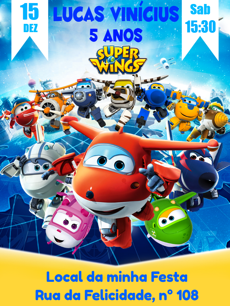 Convite de Aniversário Super Wings para Editar Online Convite de Aniversário Super Wings para Editar Online
