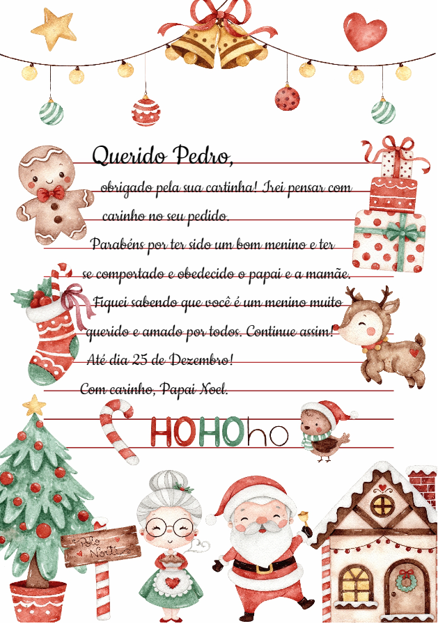 Carta do Papai Noel Editável com Desenhos de Natal para Crianças