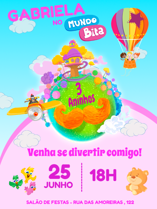 Convite Aniversário Mundo Bita com Personagens para Editar Convite Aniversário Mundo Bita com Personagens para Editar