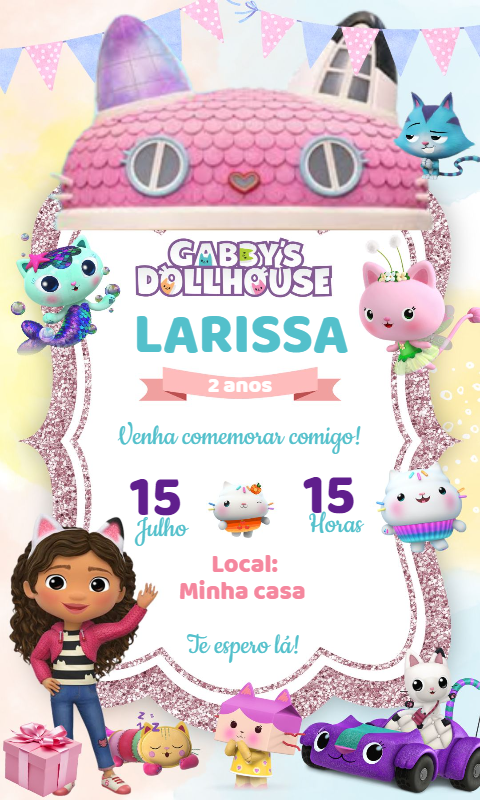 Convite Aniversário A Casa Mágica da Gabby para Editar Online Convite Aniversário A Casa Mágica da Gabby para Editar Online