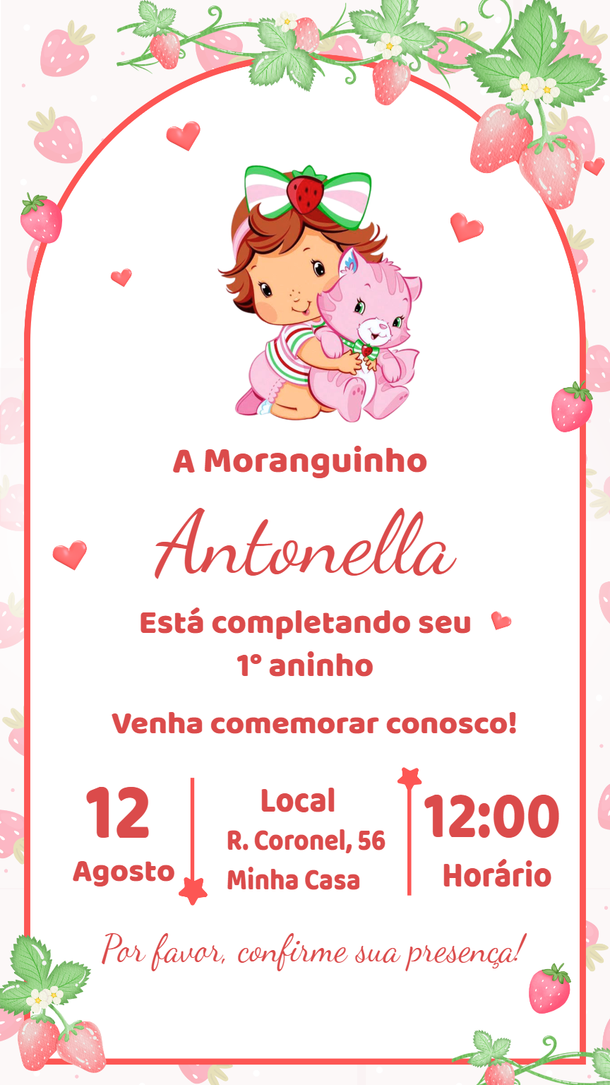 Convite de Aniversário Moranguinho Baby para Editar Online
