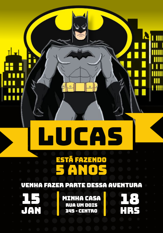 Convite de Aniversário do Batman para Editar Online Convite de Aniversário do Batman para Editar Online