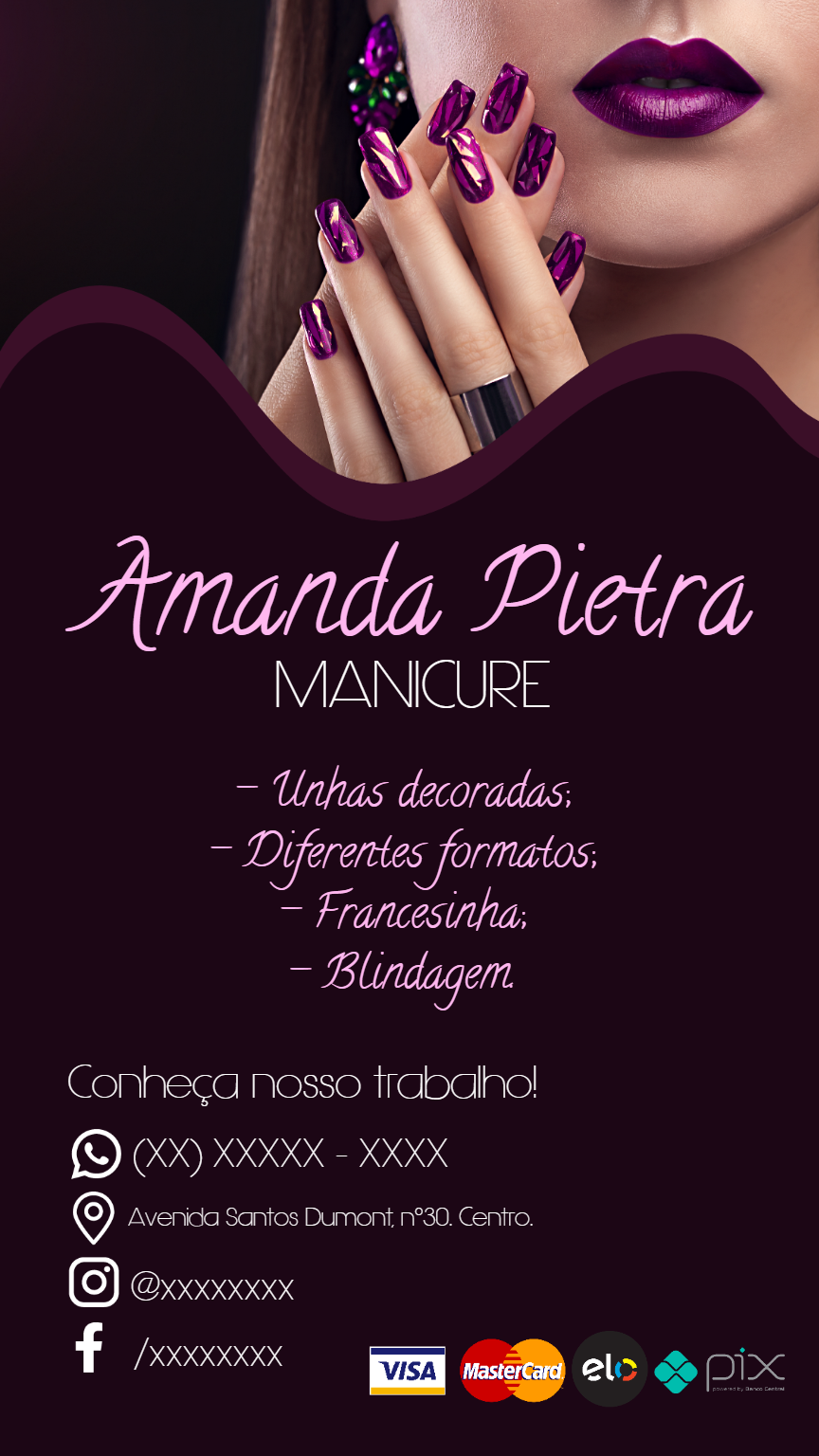 Cartão de Visita Manicure Profissional para Editar Online Cartão de Visita Manicure Profissional para Editar Online