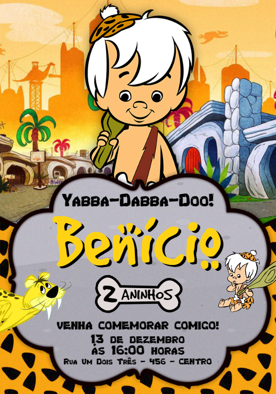 Convite de Aniversário BamBam Flintstones para Editar Online Convite de Aniversário BamBam Flintstones para Editar Online