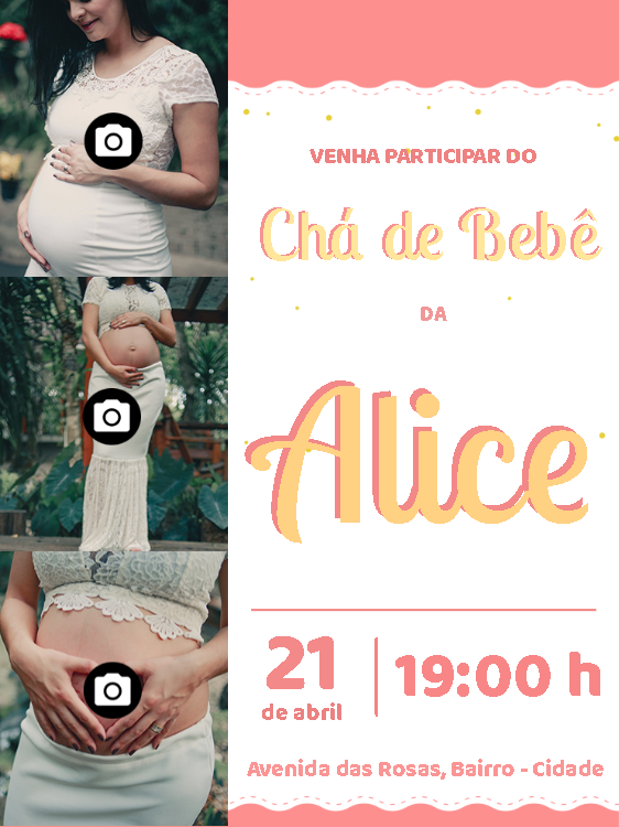 Convite Chá de Bebê com Fotos para Editar Online