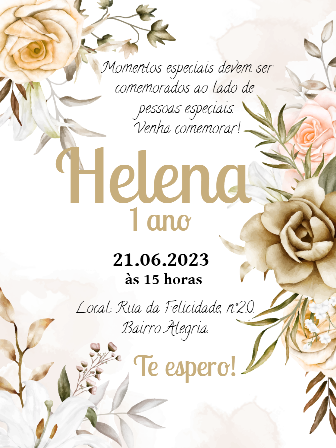Convite de Aniversário Floral com Rosas Delicadas para Editar Convite de Aniversário Floral com Rosas Delicadas para Editar