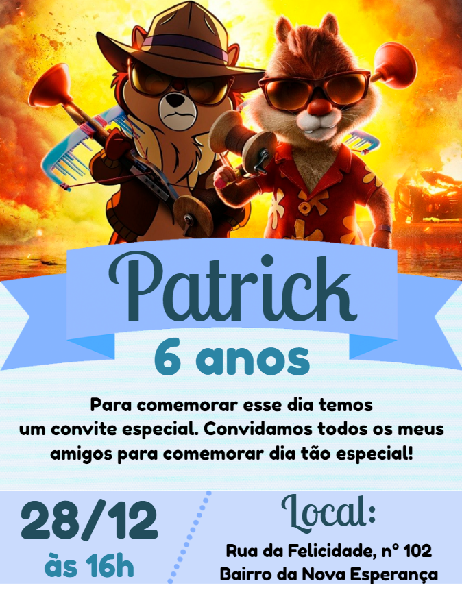 Convite de Aniversário Tico e Teco para Editar Online Convite de Aniversário Tico e Teco para Editar Online