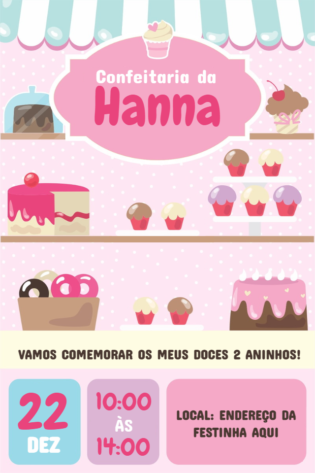 Convite Aniversário Confeitaria de Doces para Editar Online Convite Aniversário Confeitaria de Doces para Editar Online