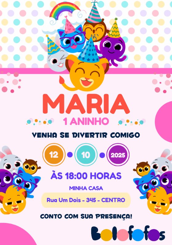 Convite Aniversário Bolofofos Rosa para Menina para Editar Convite Aniversário Bolofofos Rosa para Menina para Editar