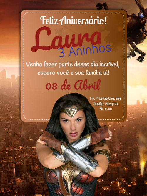 Convite de Aniversário Mulher Maravilha para Editar Online Convite de Aniversário Mulher Maravilha para Editar Online
