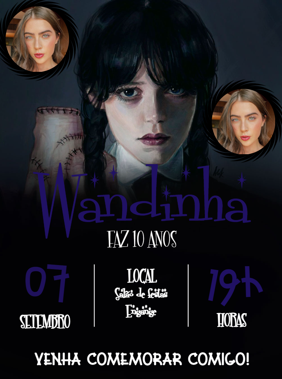 Convite Aniversário Wandinha com Foto para Editar Online Convite Aniversário Wandinha com Foto para Editar Online