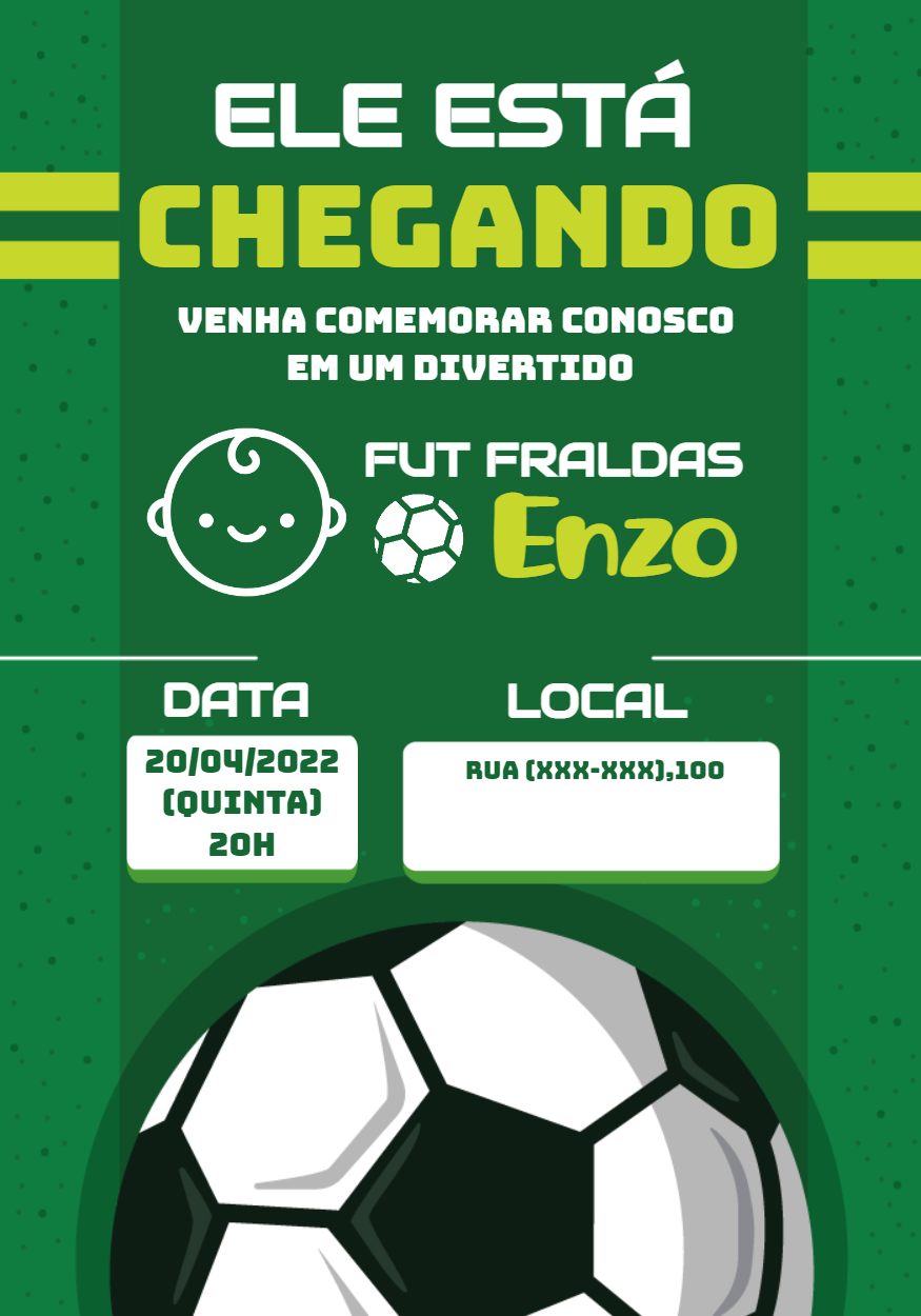 Convite de Fut Fraldas Futebol com Bola para Editar Online Convite de Fut Fraldas Futebol com Bola para Editar Online