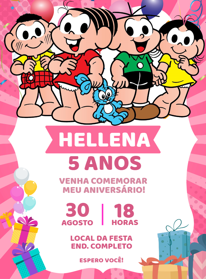 Convite Aniversário Turma da Mônica Rosa para Editar Online Convite Aniversário Turma da Mônica Rosa para Editar Online