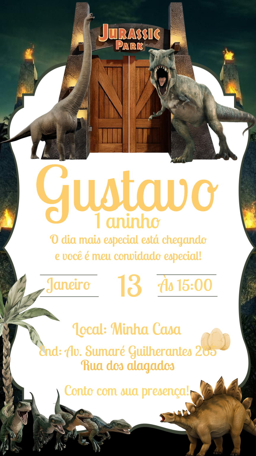Convite de Aniversário Jurassic Park com Dinossauros para Editar Convite de Aniversário Jurassic Park com Dinossauros para Editar
