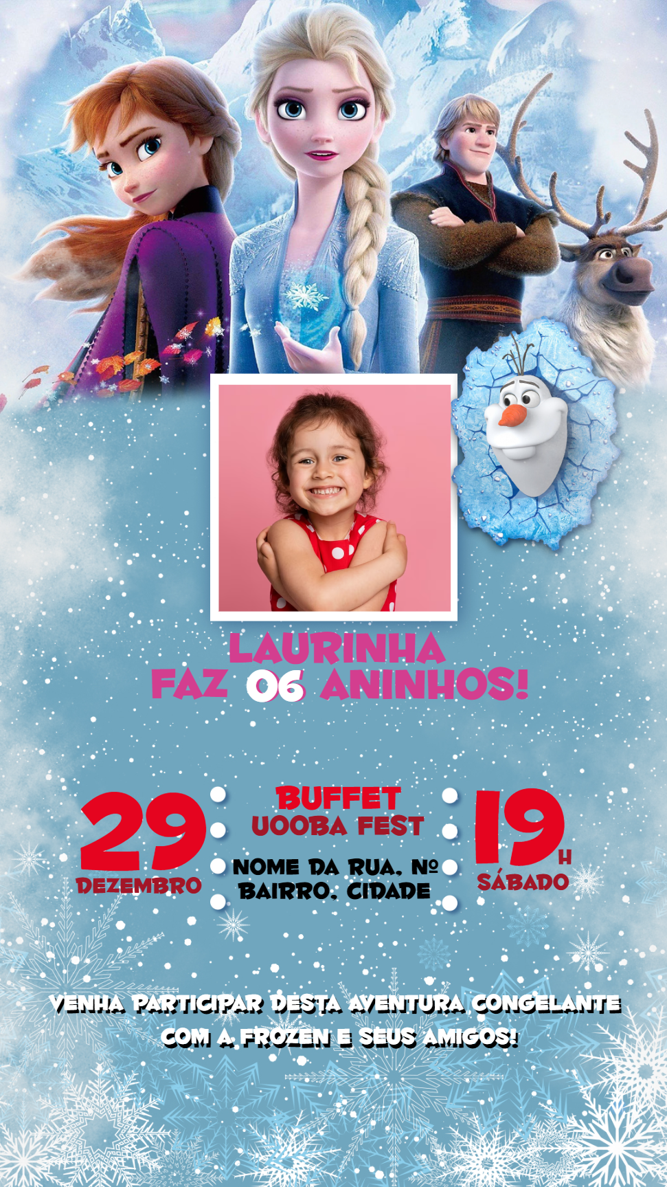 Convite de Aniversário Frozen com Foto para Editar Online Convite de Aniversário Frozen com Foto para Editar Online
