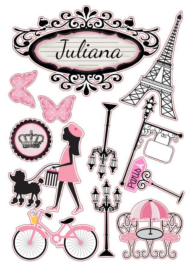 Topo de Bolo Festa Paris com Elementos para Editar Online Topo de Bolo Festa Paris com Elementos para Editar Online