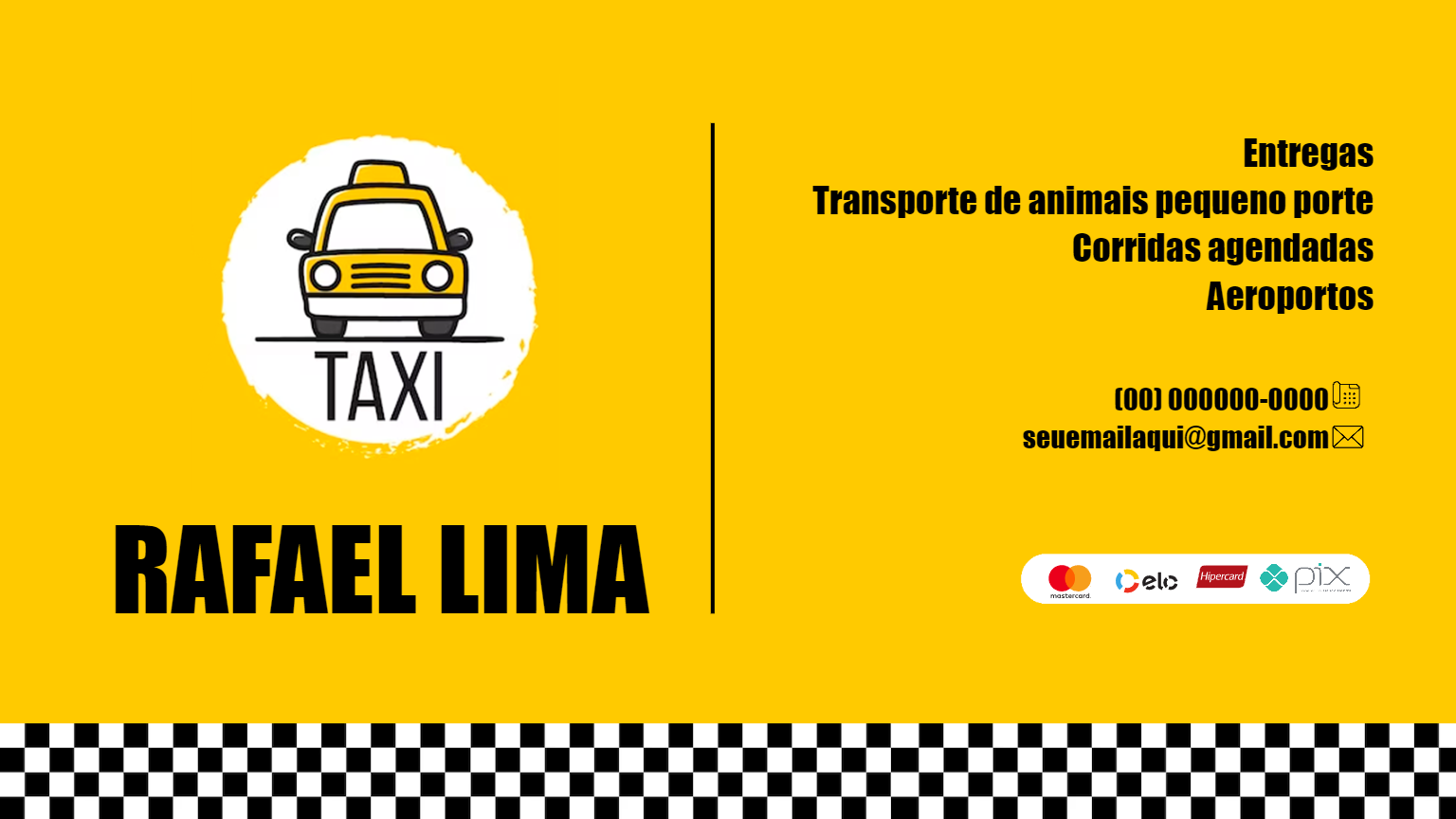 Cartão de Visita Taxista Profissional para Editar Online Cartão de Visita Taxista Profissional para Editar Online