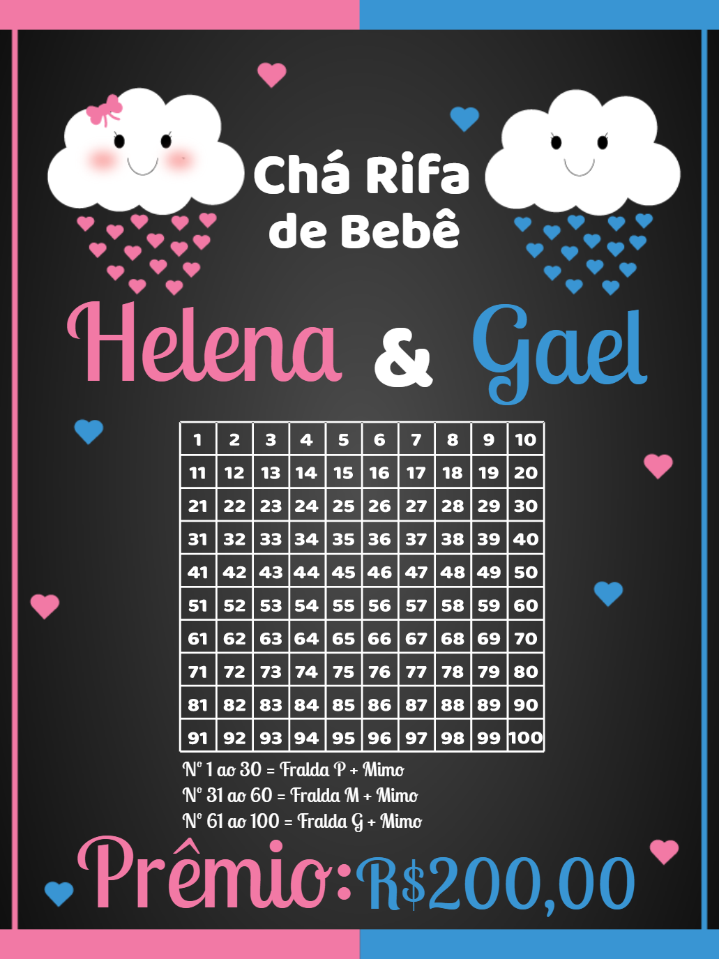 Rifa Chá de Bebê Gêmeos Casal para Editar Online Rifa Chá de Bebê Gêmeos Casal para Editar Online