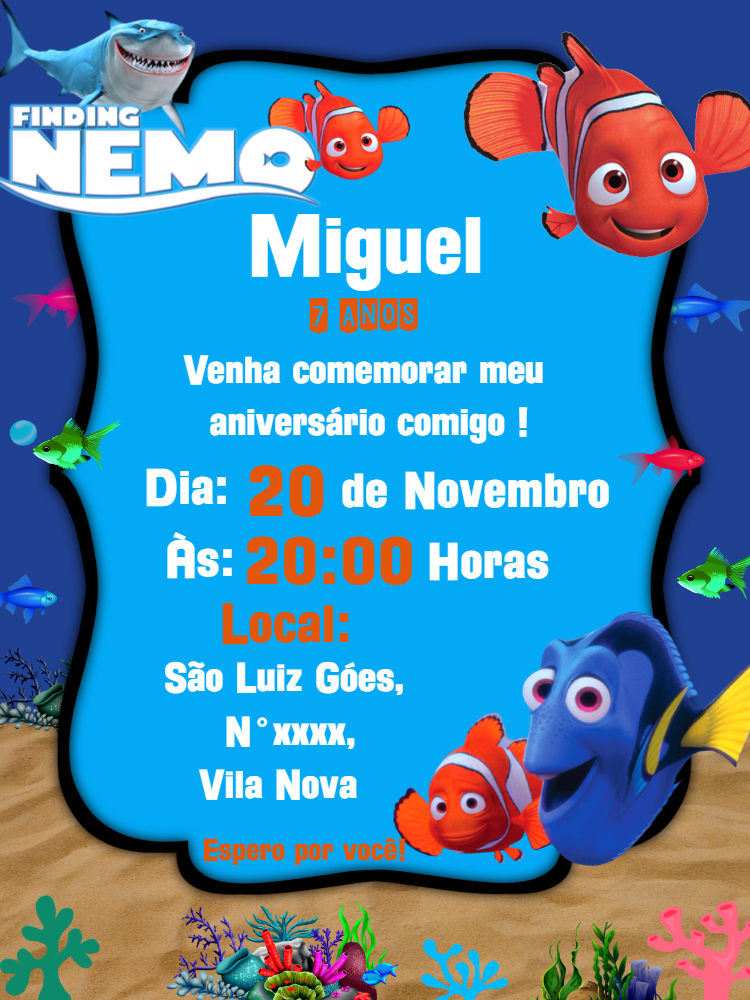 Convite Aniversário Procurando Nemo com Personagens para Editar Convite Aniversário Procurando Nemo com Personagens para Editar