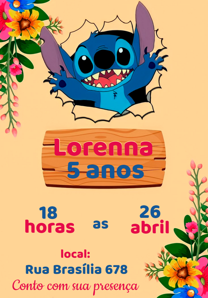 Convite de Aniversário Lilo & Stitch para Editar Online Convite de Aniversário Lilo & Stitch para Editar Online
