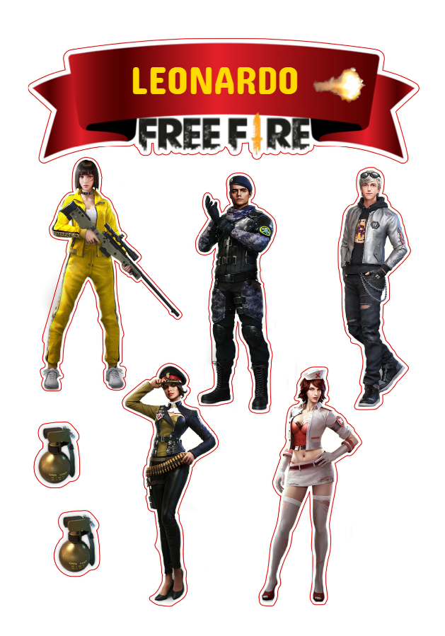 Topo de Bolo Free Fire com Personagens para Editar Online Topo de Bolo Free Fire com Personagens para Editar Online