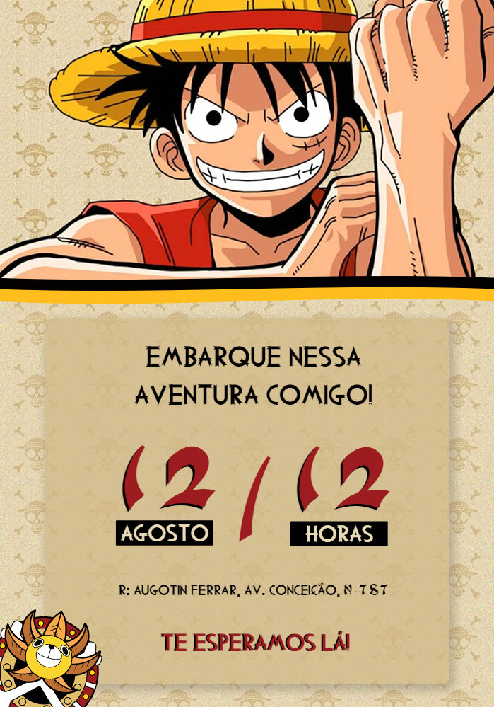Convite de Aniversário One Piece com Luffy para Editar Online Convite de Aniversário One Piece com Luffy para Editar Online