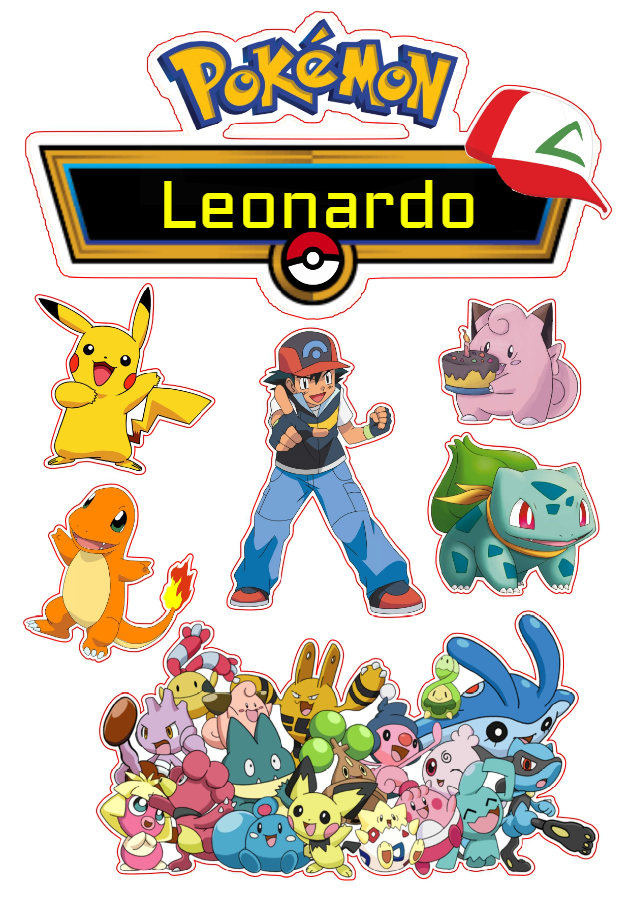 Topo de Bolo Pokémon Editável com Personagens para Imprimir Topo de Bolo Pokémon Editável com Personagens para Imprimir