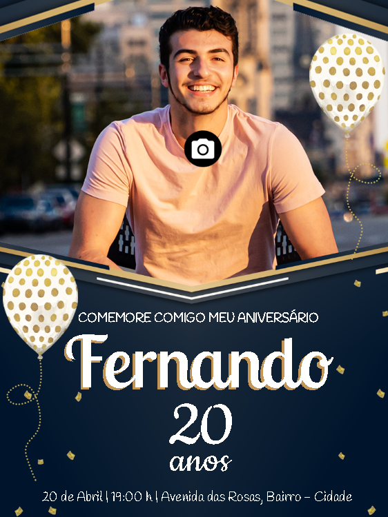 Convite de Aniversário Masculino com Foto para Editar Online