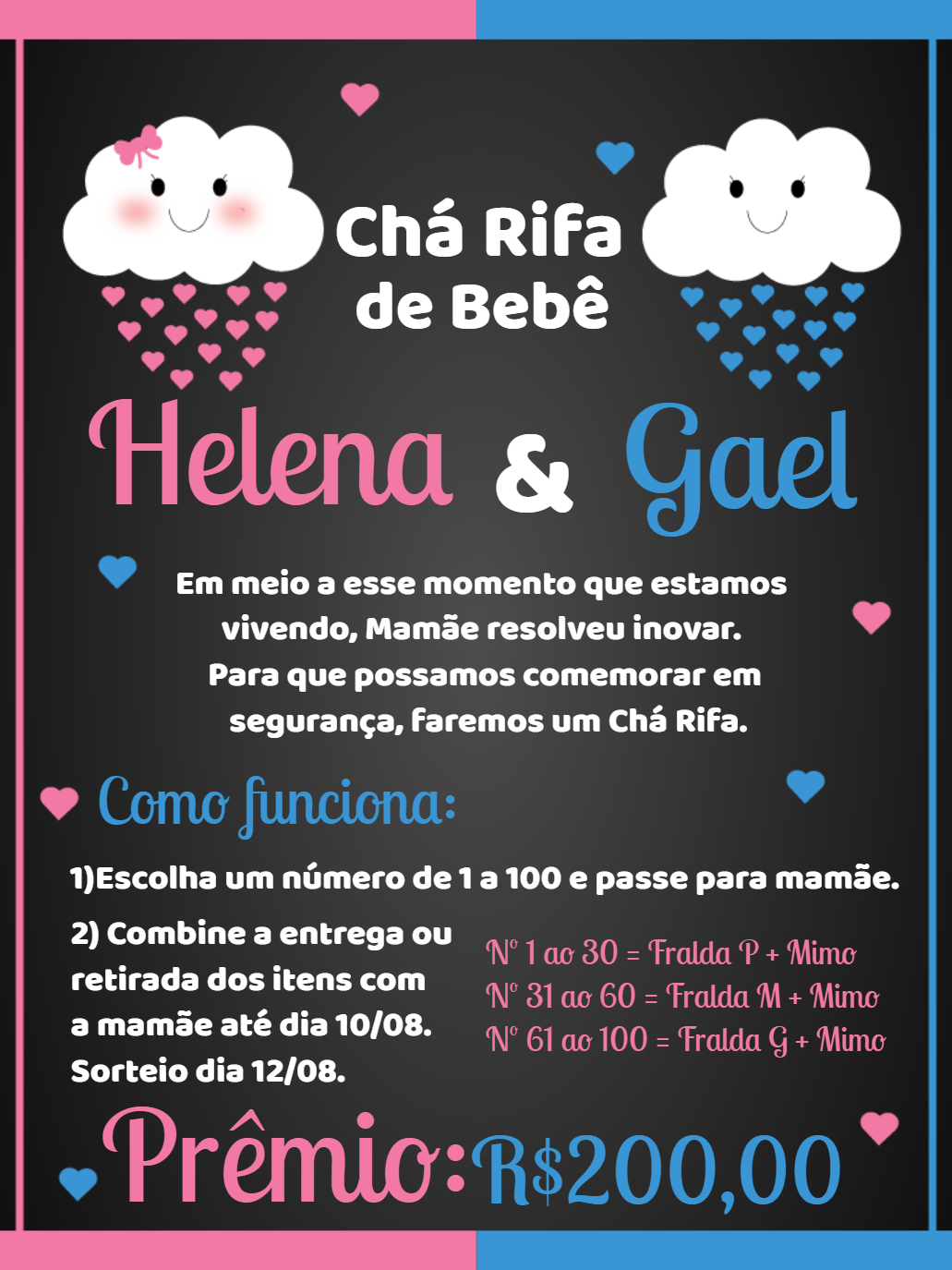 Convite Chá Rifa Gêmeos Casal Nuvens para Editar Online Convite Chá Rifa Gêmeos Casal Nuvens para Editar Online