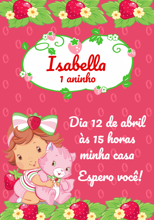 Convite Aniversário Moranguinho Baby para Editar Online e Imprimir Convite Aniversário Moranguinho Baby para Editar Online e Imprimir