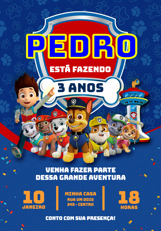 Convite de Aniversário Patrulha Canina Azul para Editar Online Convite de Aniversário Patrulha Canina Azul para Editar Online