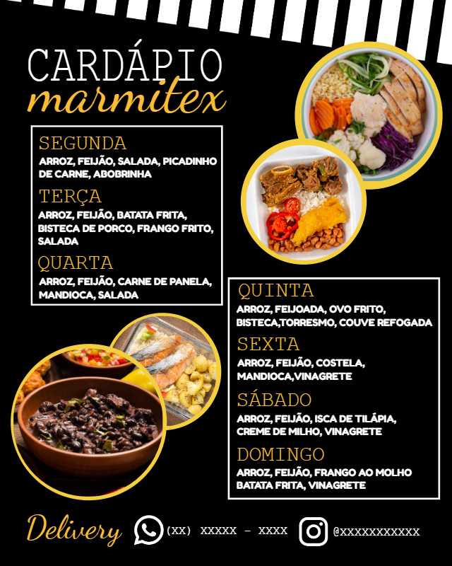 Cardápio Marmitex Semanal com Fotos para Editar Online Cardápio Marmitex Semanal com Fotos para Editar Online