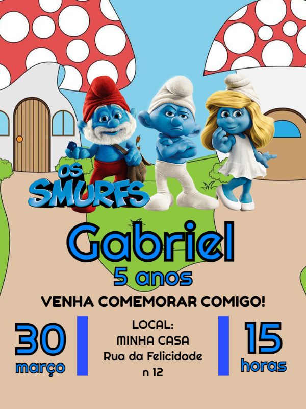 Convite de Aniversário Smurfs para Editar e Personalizar Online Convite de Aniversário Smurfs para Editar e Personalizar Online