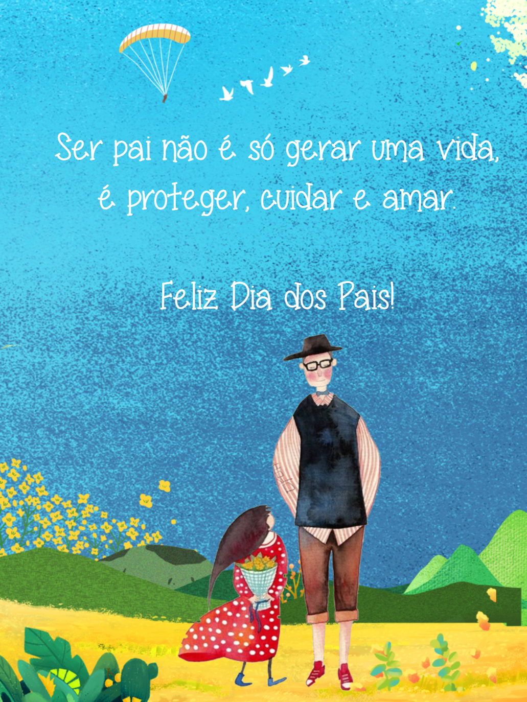 Cartão Dia dos Pais Ilustrado para Editar e Enviar Online