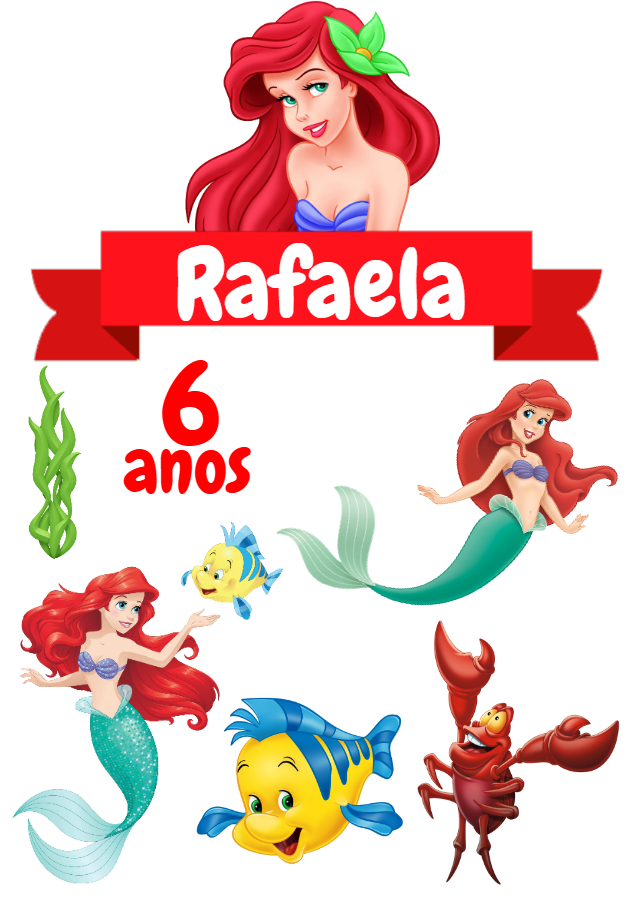 Topo de Bolo Pequena Sereia com Personagens para Editar Online Topo de Bolo Pequena Sereia com Personagens para Editar Online