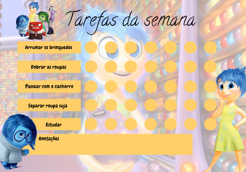 Quadro de Tarefas Divertidamente com Personagens para Editar