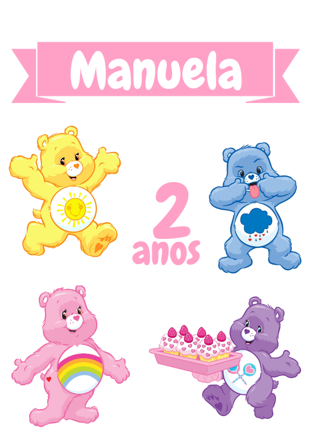 Topo de Bolo Aniversário Ursinhos Carinhosos para Editar Topo de Bolo Aniversário Ursinhos Carinhosos para Editar