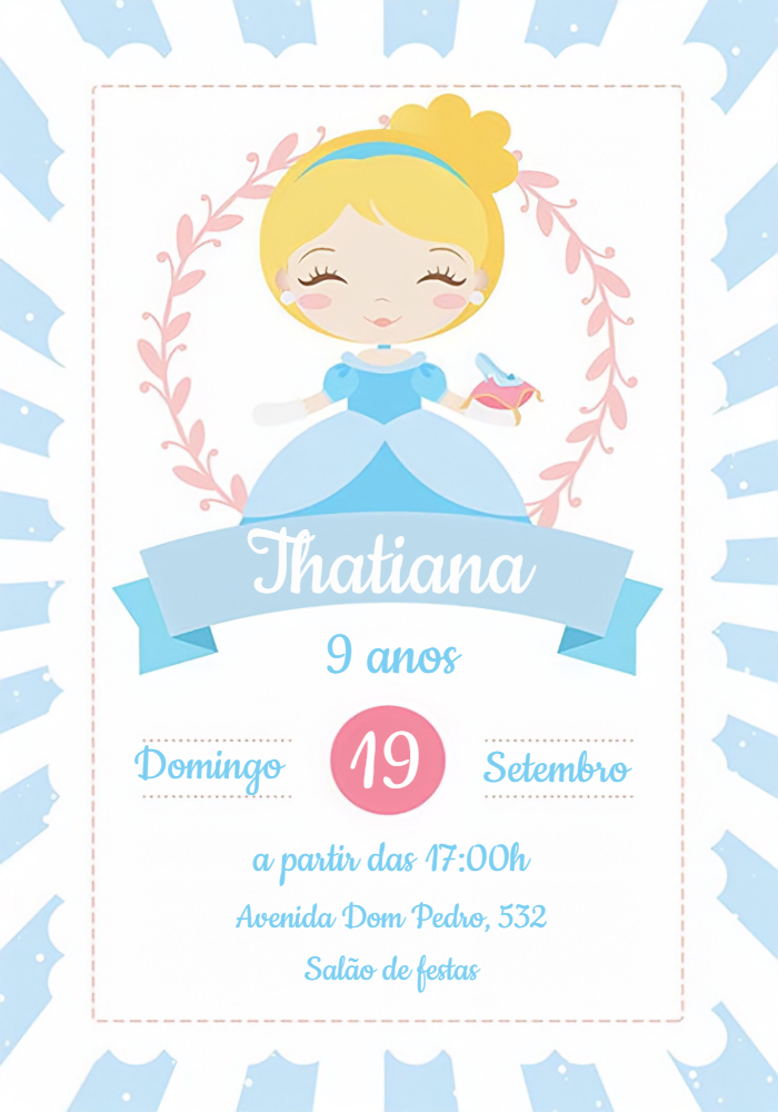 Convite Aniversário Princesa Cinderela para Editar Online Convite Aniversário Princesa Cinderela para Editar Online