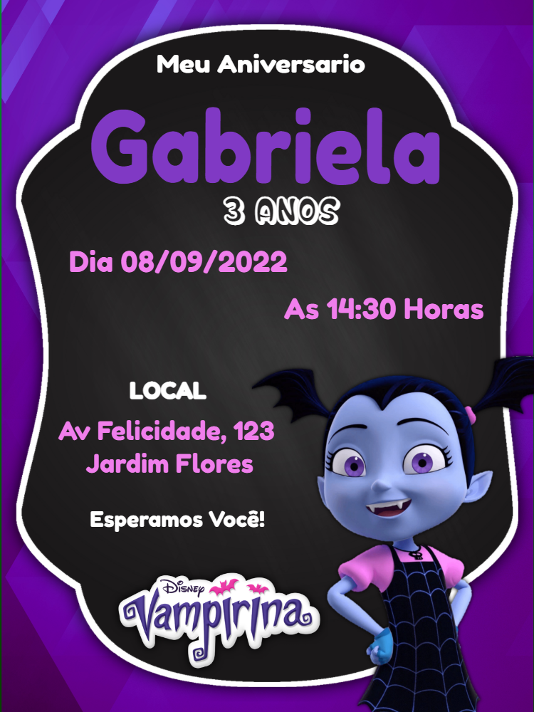 Convite de Aniversário Vampirina para Editar Online Convite de Aniversário Vampirina para Editar Online