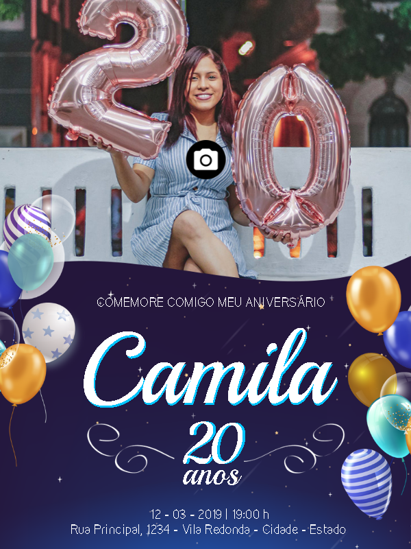 Convite de Aniversário Feminino com Foto para Editar Online Convite de Aniversário Feminino com Foto para Editar Online