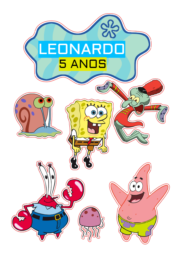Topo de Bolo Bob Esponja com Personagens para Editar Online Topo de Bolo Bob Esponja com Personagens para Editar Online