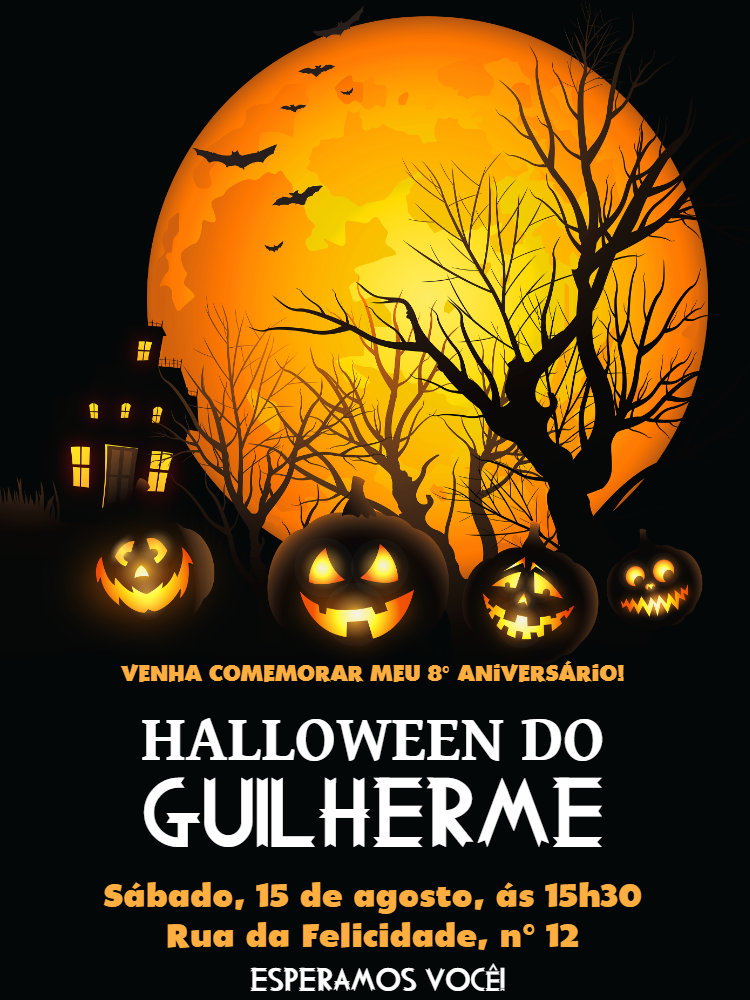 Convite de Aniversário Halloween com Abóboras para Editar Convite de Aniversário Halloween com Abóboras para Editar