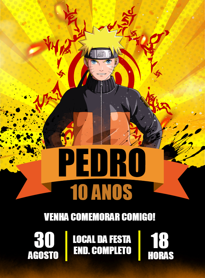 Convite de Aniversário Naruto para Editar e Enviar Online Convite de Aniversário Naruto para Editar e Enviar Online