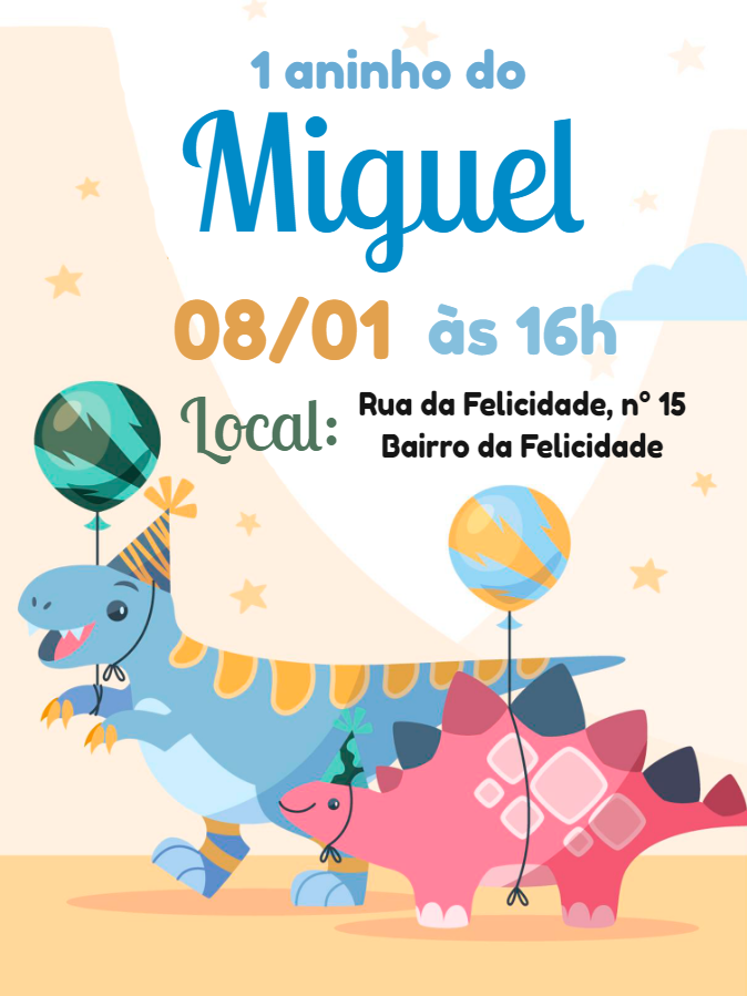 Convite de Aniversário Dinossauro Baby para Editar Online Convite de Aniversário Dinossauro Baby para Editar Online