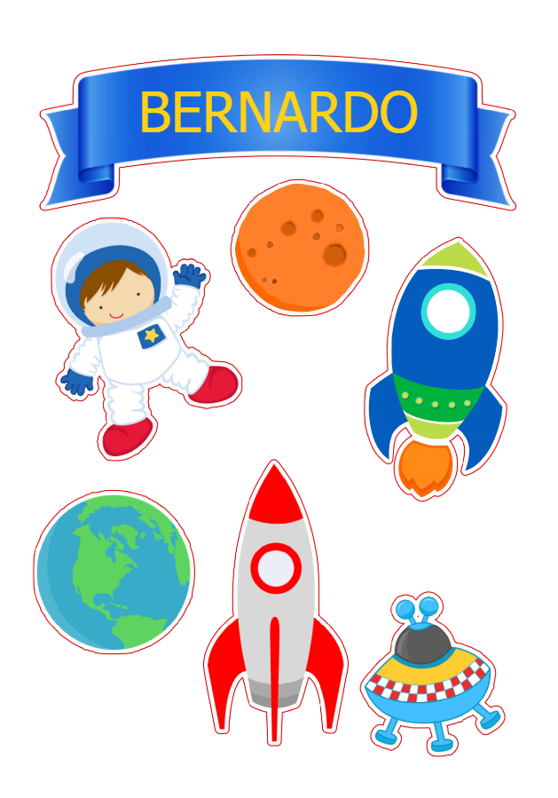 Topo de Bolo Festa Astronauta com Nome para Editar Online Topo de Bolo Festa Astronauta com Nome para Editar Online