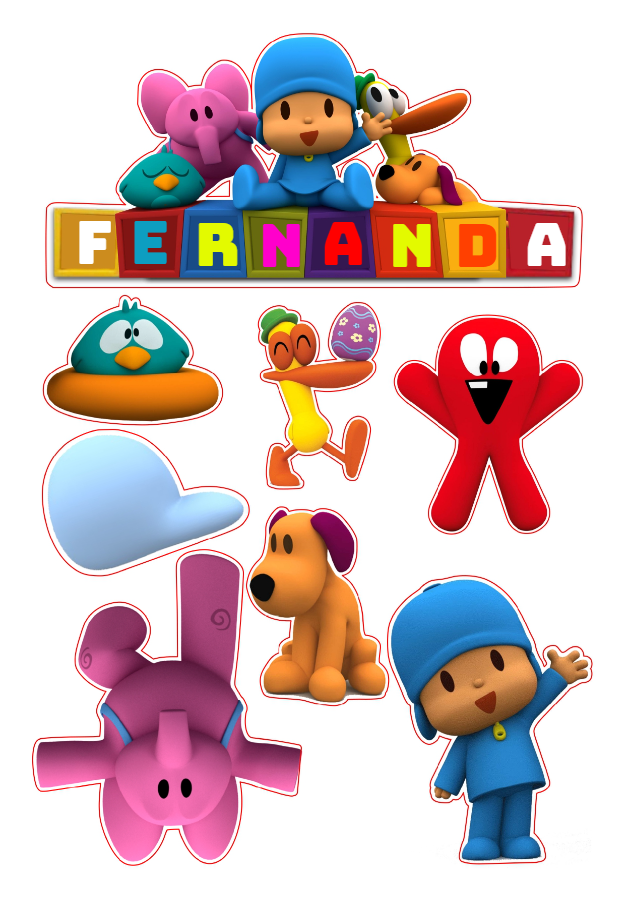 Topo de Bolo Pocoyo com Personagens para Editar e Imprimir