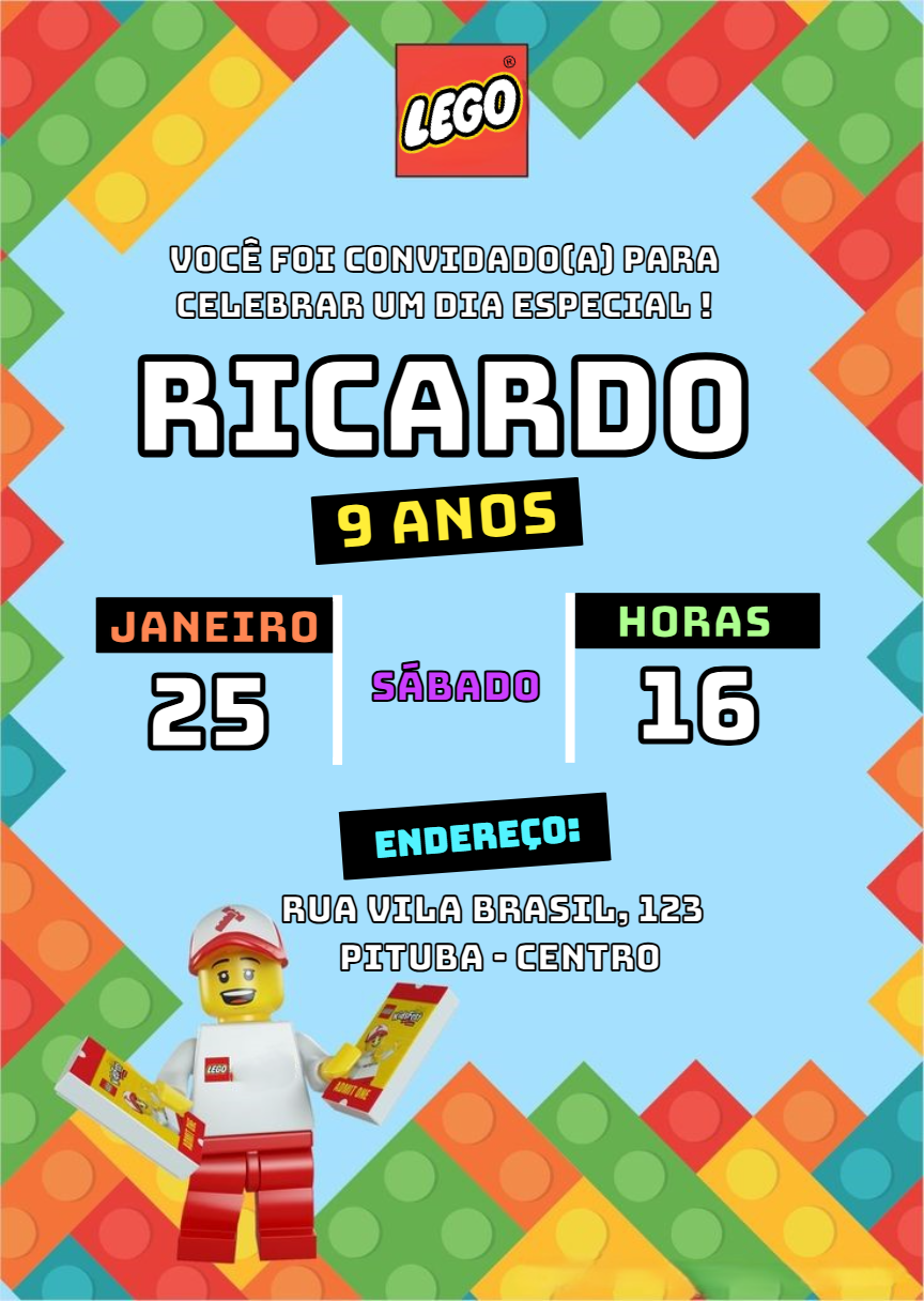 Convite de Aniversário Lego Editável Online para Imprimir Convite de Aniversário Lego Editável Online para Imprimir